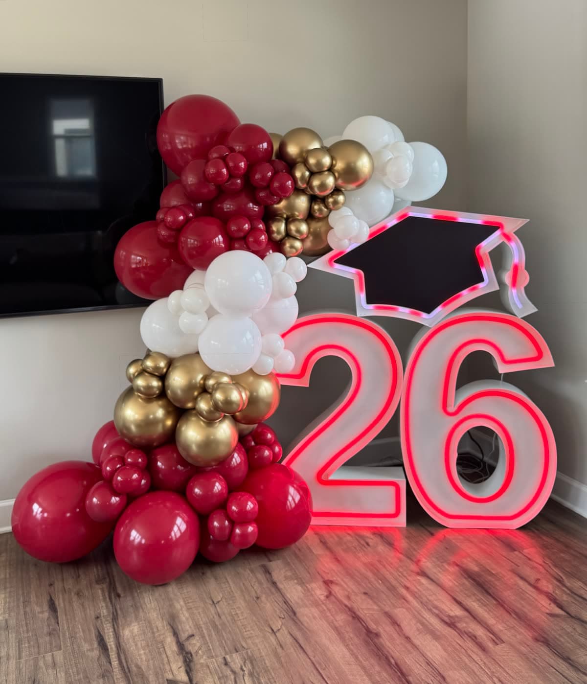 Light-Up Marquee Numbers with Organic Balloon Garland